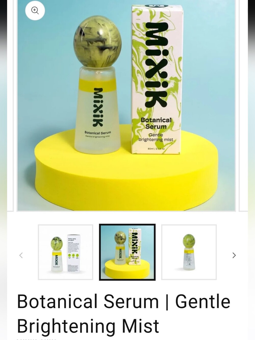 BNIB Mixik Botanical Serum gentle brightening mist. Full size 2.7 oz/80 mL